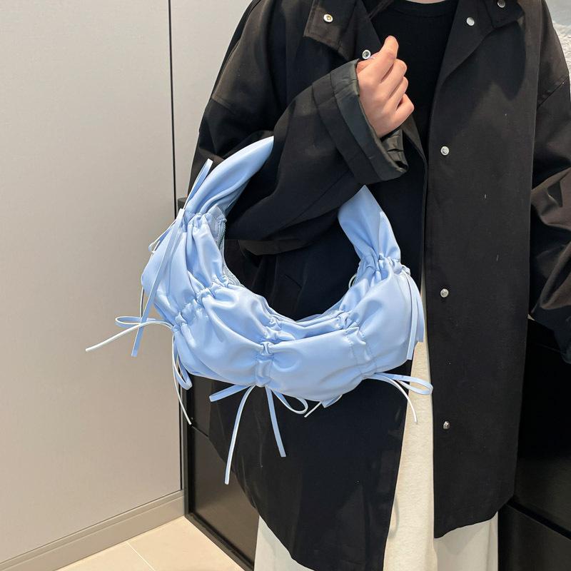 2025 New Pleated Bow Design Portable Crescent Bag, High-end Fashion Niche Trendy Shoulder Armpit Bag