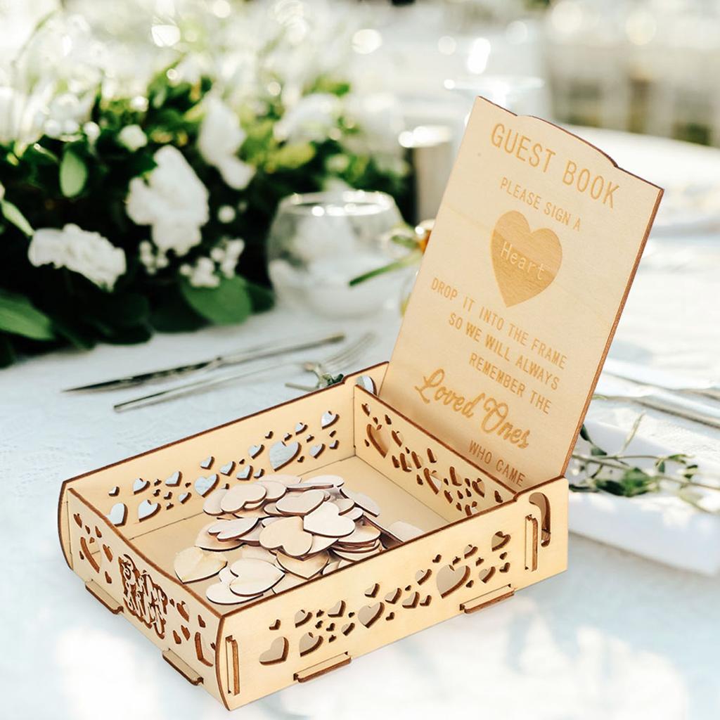 Wooden Guest Book Message Box Gift Card Holder Romantic Wedding Signature Supplies
