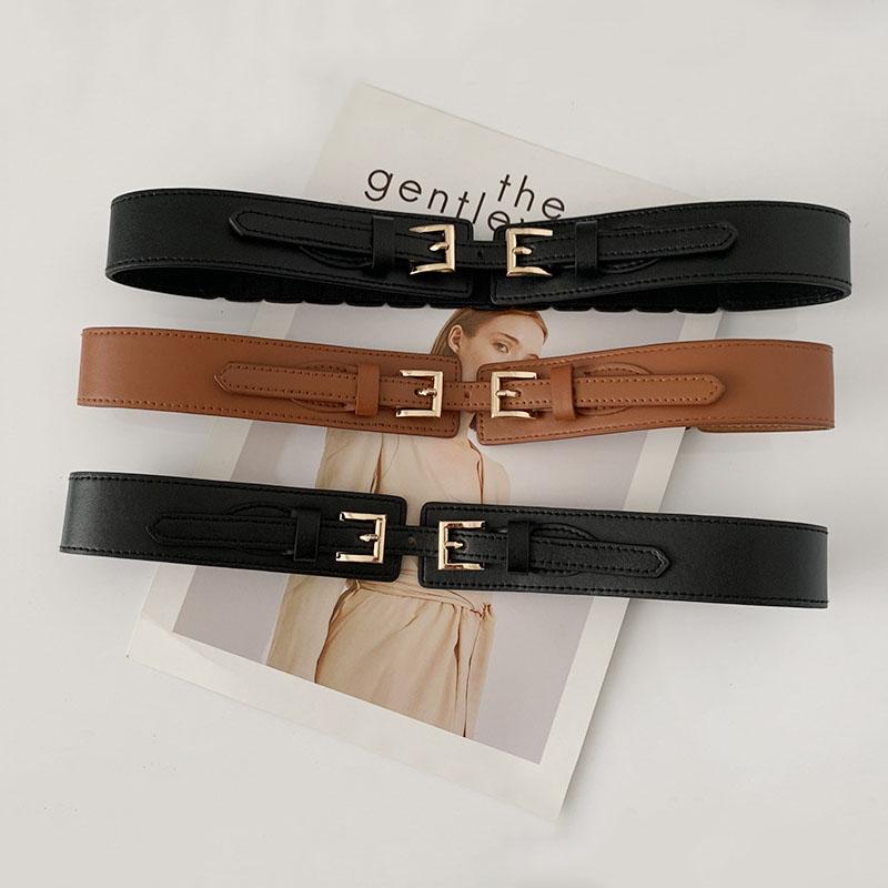 Women For Pu Belts Fashion Leather Metal Buckle Wide Belt Female Ladies Body Corset Coat Dress Waistband Elastic Cummerbunds