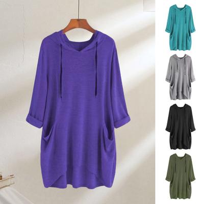 Худи с рукавом 3/4 для женщин, оверсайз, с капюшоном, пуловерные топы с карманами, осенняя повседневная толстовка, верхняя одежда