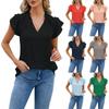 Ladies Casual Fashion Solid Color V-neck Pleated Casual Short Sleeves