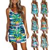 Женское модное повседневное летнее платье с принтом без рукавов и ремешками спереди с V-образным вырезом и карманами