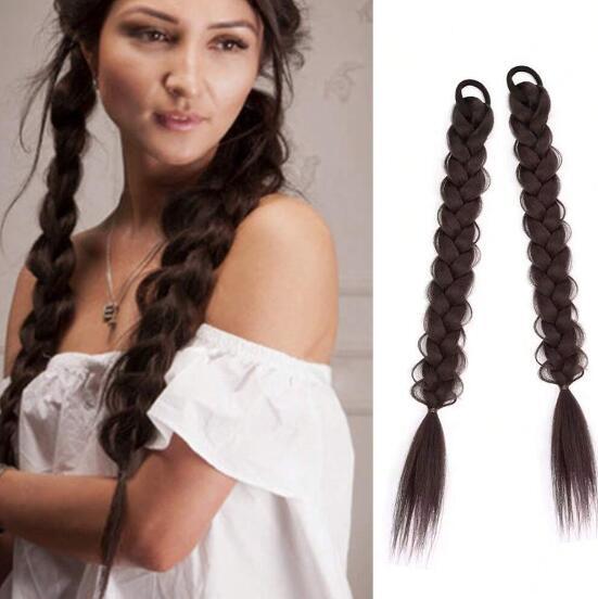 Длинный плетеный хвост с эластичными завязками для волос, синтетические наращивание волос для ежедневного использования, аксессуары для волос для вечеринок