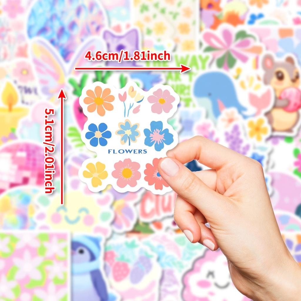 50 листов пастельных наклеек с цветочными граффити Сяоцин, чемодан, стакан для воды, чехол для мобильного телефона, гитарный динамик, водонепроницаемая полипропиленовая наклейка.