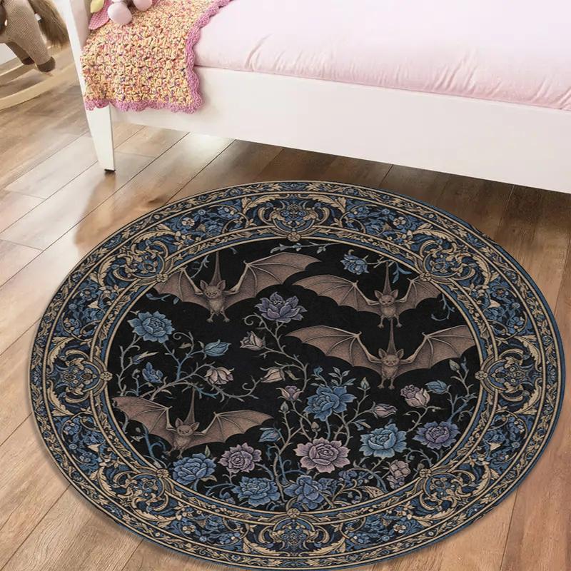 Bat Retro Round Area Rug,Carpet Rug for Living Room Bedroom Sofa Playroom Decor,Non-slip Floor Mat99