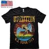 Led Zeppelin 1975 Тур по США Футболка Черная Графическая Футболка Рок-Группы Репринт Унисекс Футболка