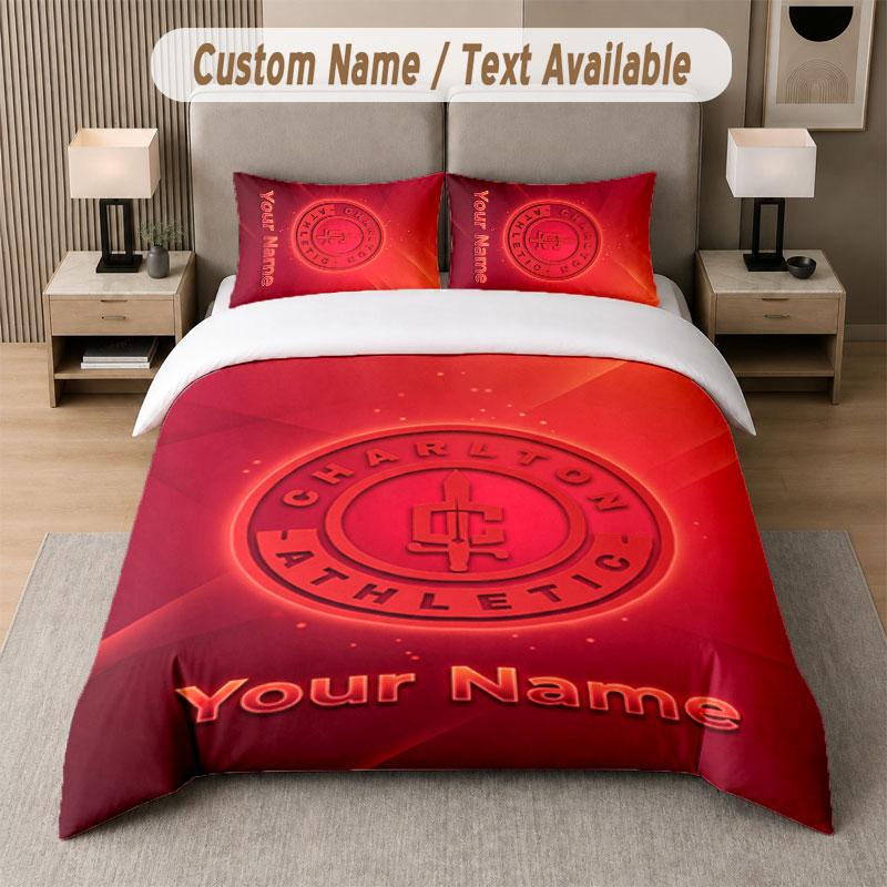 Custom Bedding Set Charlton Athletic Pattern, Print Name Text 1 Duvet Cover plus 2 Pillowcases Home Textile