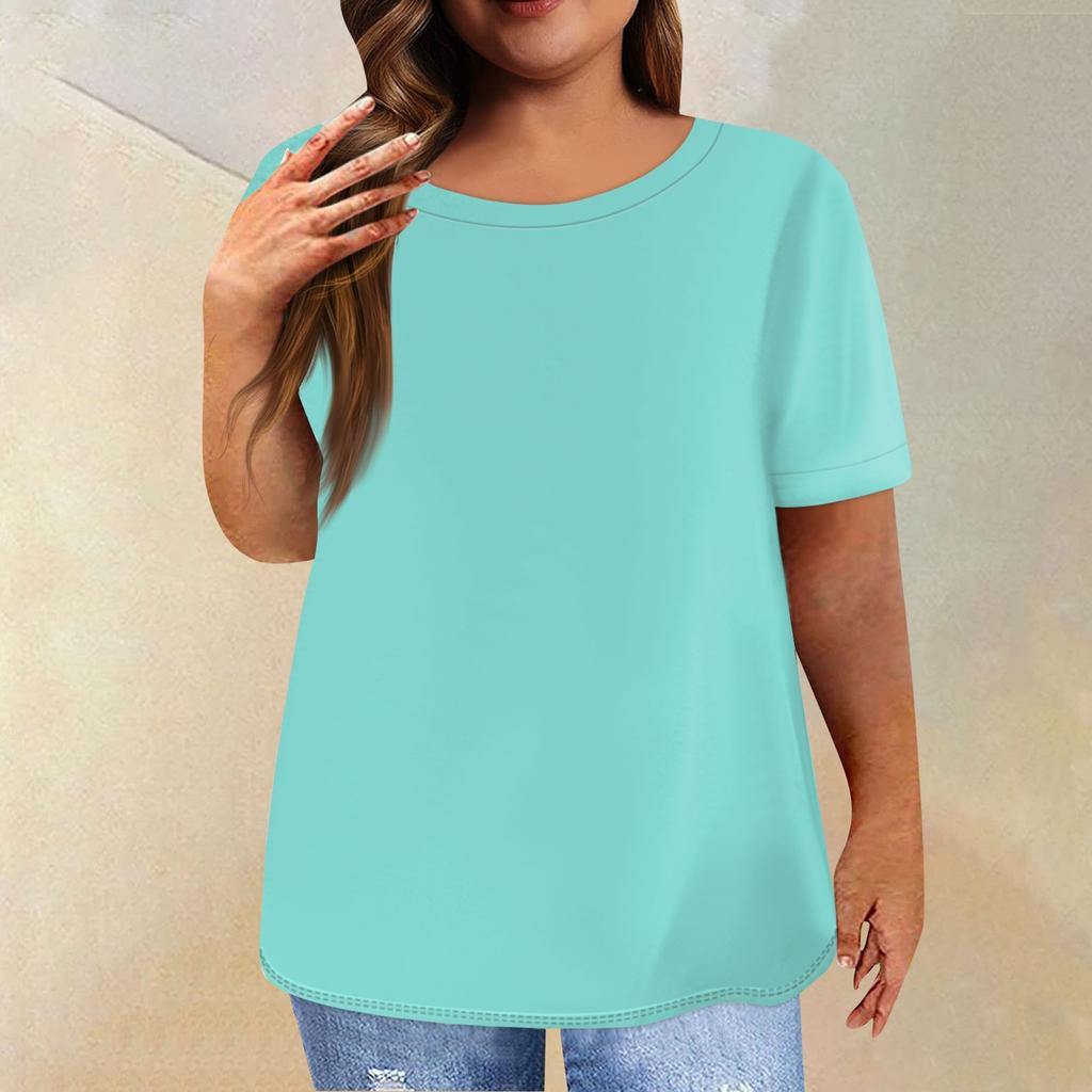 Женская рубашка с коротким рукавом, круглый вырез, футболка больших размеров, однотонные повседневные топы