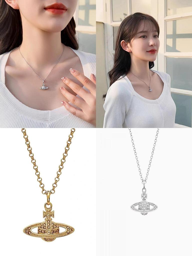 Элегантное и роскошное ожерелье Сатурн для женщин Геометрический дизайн со сверкающими инкрустированными бриллиантами