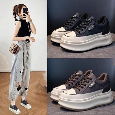 Женские белые кроссовки на платформе — коллекция осень/зима 2025 г., толстая подошва, увеличенная высота 8 см, универсальные теплые с бархатом.