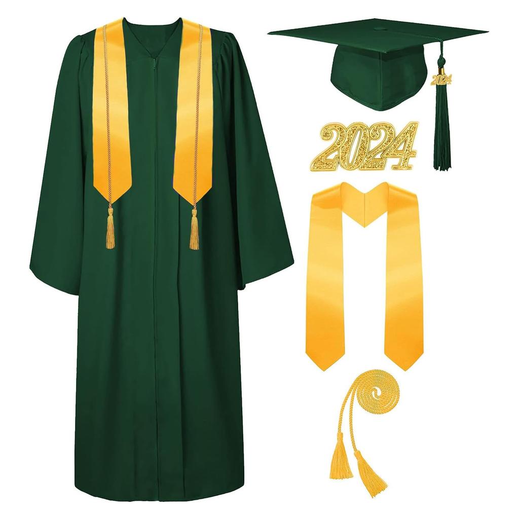 Graduation Cap And Gown 2024 Set With Tassel Honor Cord Graduation Stoles For High School College Bachelor