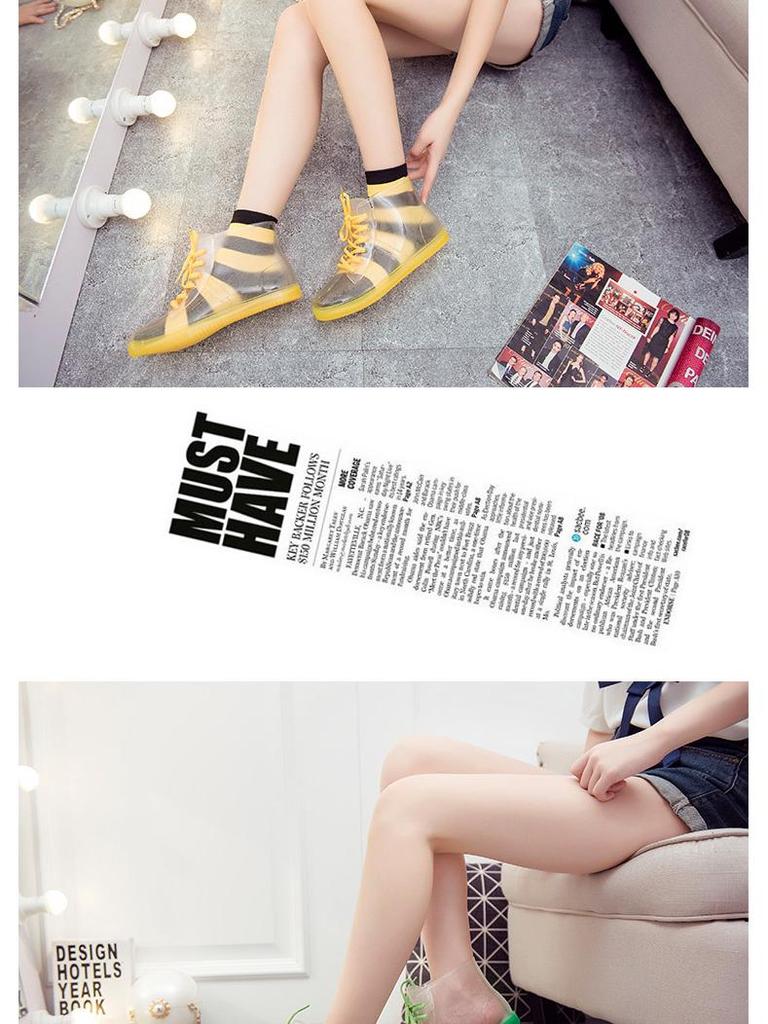 Jelly Transparent Non-Slip Waterproof Rain Boots for Women, Short Tube with Velvet Cotton, Fashionable Rubber Over Shoes for Summer.