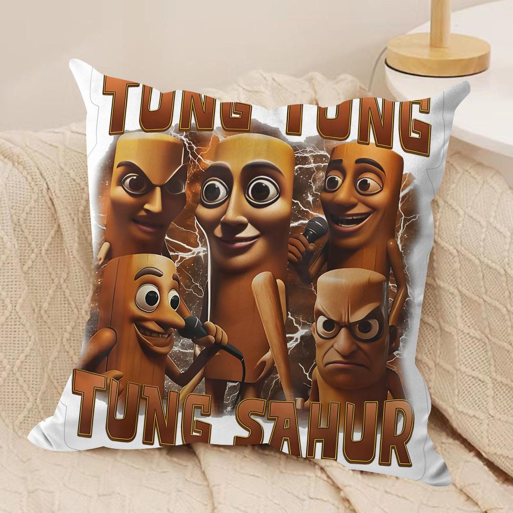 Tung Tung Sahur  Six Seven Cushion Cover Silky Short Plush Invisible Zipper Dustproof Sofa Pillow Case For Home Decor