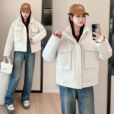 Женская короткая хлопковая куртка-пуховик с большими карманами, зима 2025, новая корейская версия, утолщенная стеганая куртка, куртка-пуховик