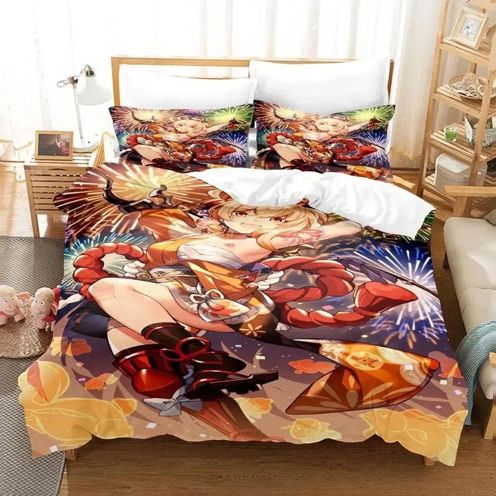 Новое Аниме Genshin Impact Ёимия Постельное Белье Кинг Пододеяльник Наволочка Покрывало Чехол для Одеяла Постельные Принадлежности Постельное Белье Домашний Текстиль