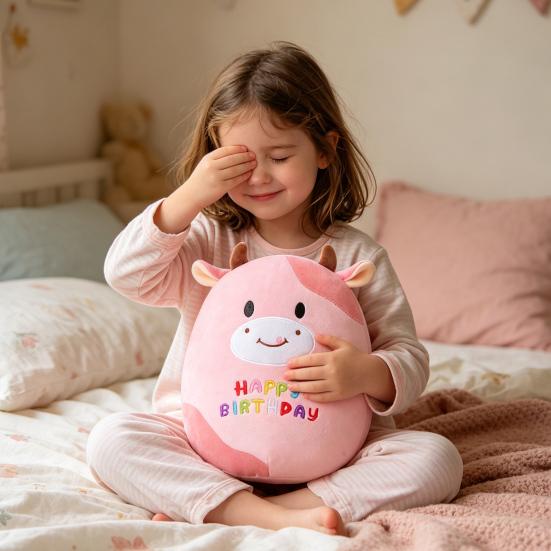 Cat Cow Plush Toy Soft Stuffed Animal Skin-Friendly Cuddle Cushion for Kids Adults Birthday Gift for Girls Boys