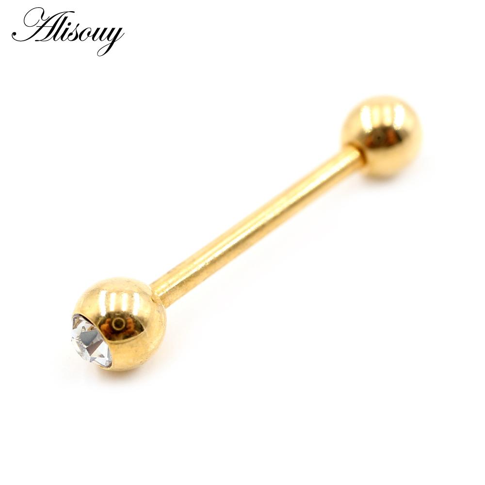 Alisouy 2 шт., 14 г/16 г, шарик из кубического циркона, кольца из нержавеющей стали для языка, пирсинг перегородки, промышленные серьги-штанги, украшения для тела