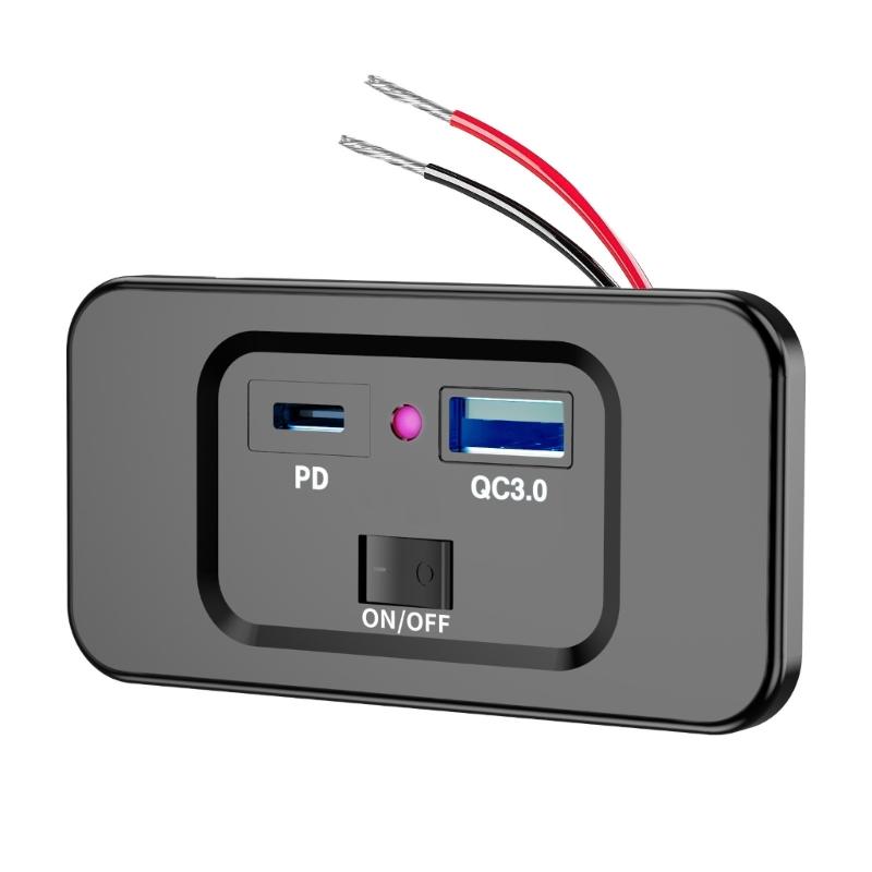 2-портовая настенная панель с розеткой 12-24 В, 20 Вт USB-C и 18 Вт USB-порт QC3.0, зарядное гнездо с кнопкой переключения для автомобиля, автобуса