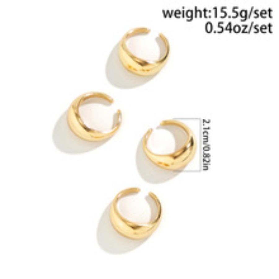 Gold Color Smooth Geometric Open Rings Set For Women Exaggerated Metal Irregular Thick Chunky Ring Jewelry Gift