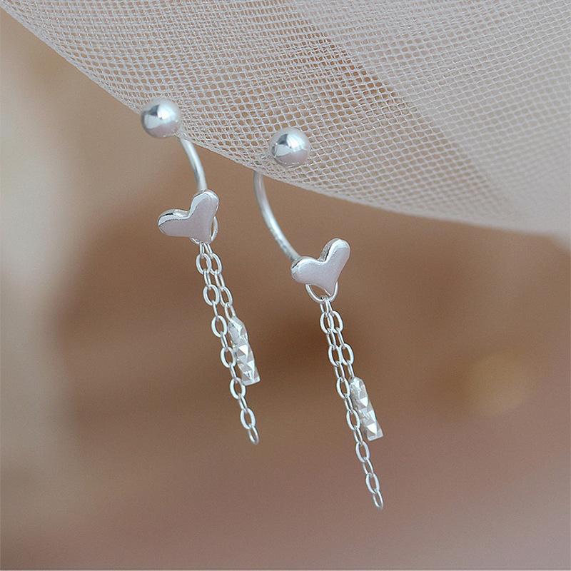 Серьги Love Tassel с винтовой пряжкой, женские милые модные съемные серьги-гвоздики, длинные серьги-сердечки с подвеской сзади