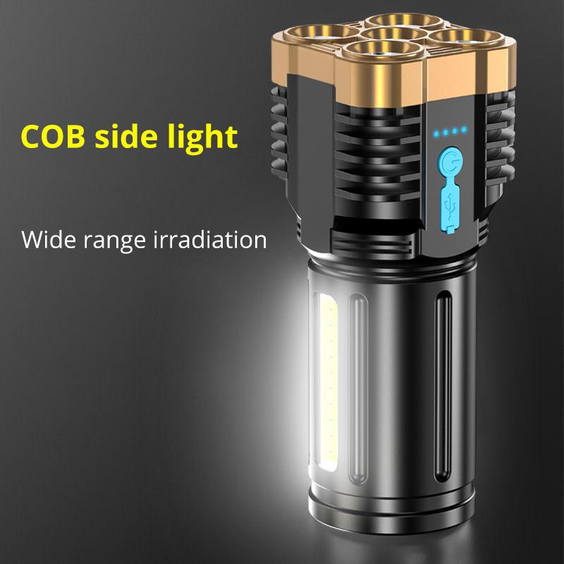 5 LED Flashlight High Power Rechargeable Waterproof Led Long-range Spotlight Battery Display COB Light Outdoor Multi-function
