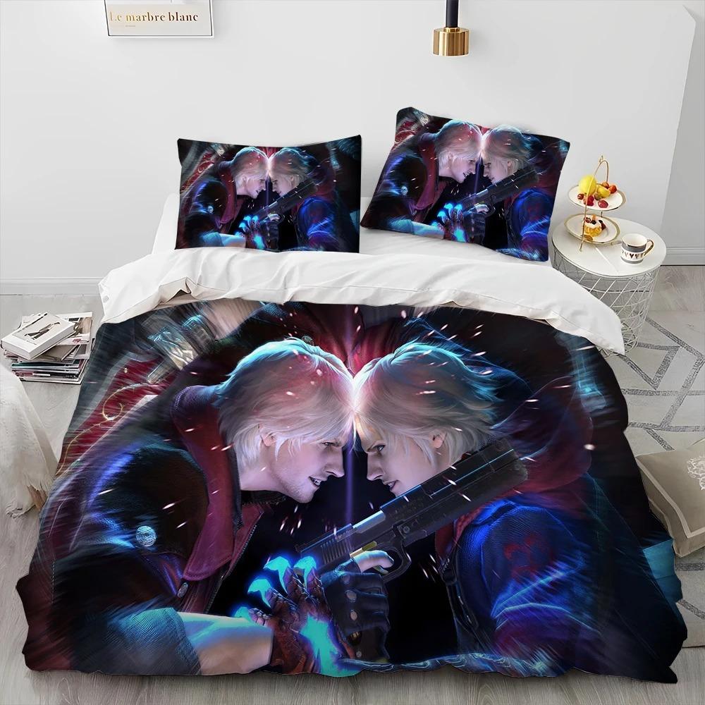 D-Devil May Cry DMC Game Gamer Comforter Bedding Set,Duvet Cover Bed Set Quilt Cover Pillowcase,king Queen Size Bedding Set Boys