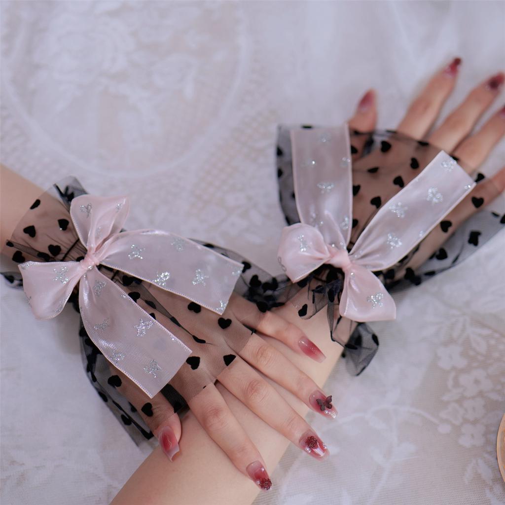 Silver Glitter Bow Embellished Arm Sleeve For Nail Photography Elegant Chiffon Accessory With Elastic Fit