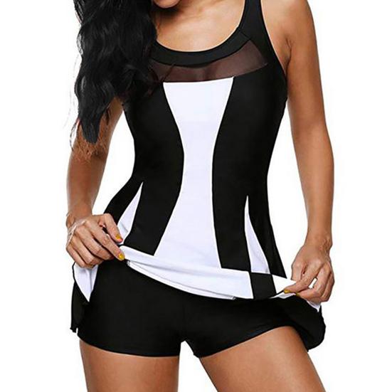 Женский монокини с U-образным вырезом без рукавов с утягивающим животом, цельный купальник, поддельные две части, купальник с высокой талией