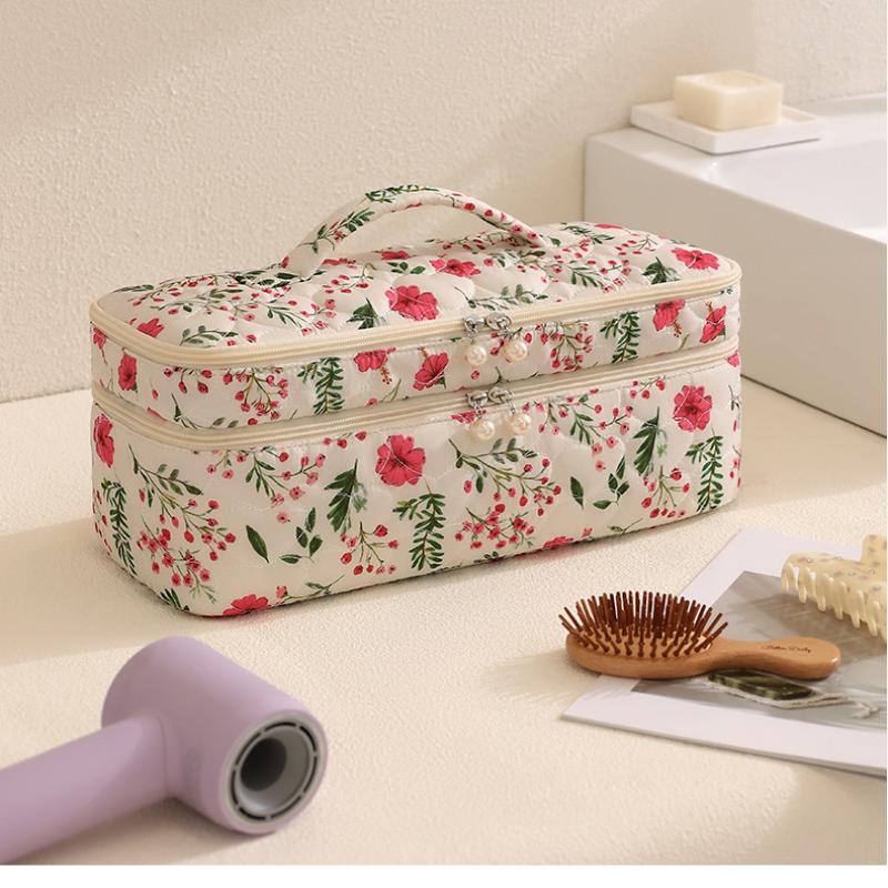 Double-Layer Hair Dryer Storage Bag Portable Large Capacity Dustproof Curler Makeup Bag With Handle Carrying Case For Travel