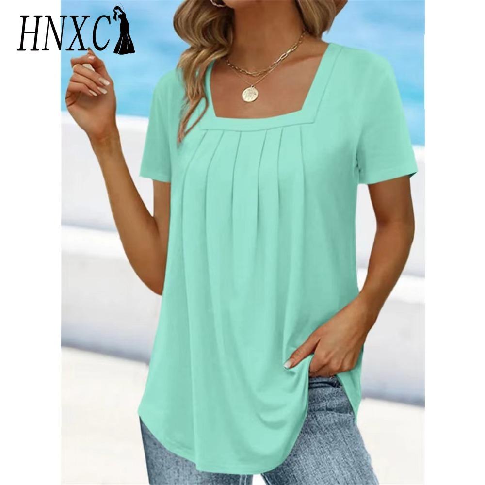 HNXC Женские модные повседневные однотонные блузки и рубашки с короткими рукавами и принтом