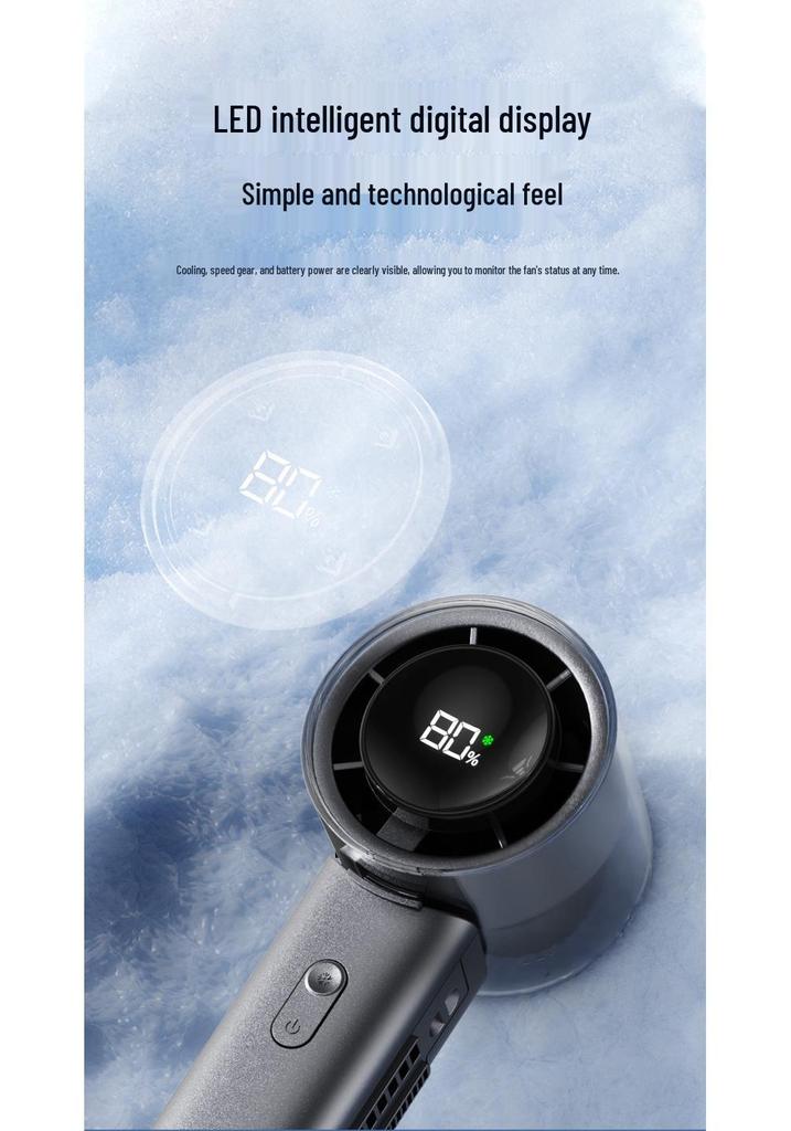 F516 High-Speed Handheld Ice Cooling Fan - Mini Portable Fan with Digital Display for Desktop and Office Use