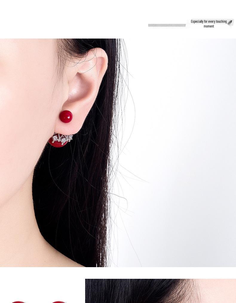 Милые двусторонние серьги-пусеты с жемчужным кружевом - подарок на День святого Валентина и Рождество для женщин