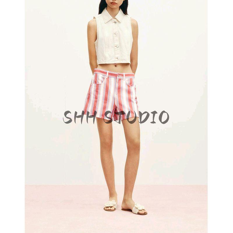 Summer Women's Clothing Minimalist Style Metal Button Decoration Short Denim Lapel Sleeveless Vest Waistcoat 6147127