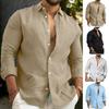 Fall Spring Men Shirt Turn-down Collar Single-breasted Loose Long Sleeves Button Cardigan Mid