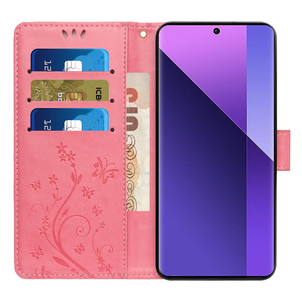 For Oppo A5x 4G Leather Wallet Case Butterfly Flower Imprint Phone Cover with Strap