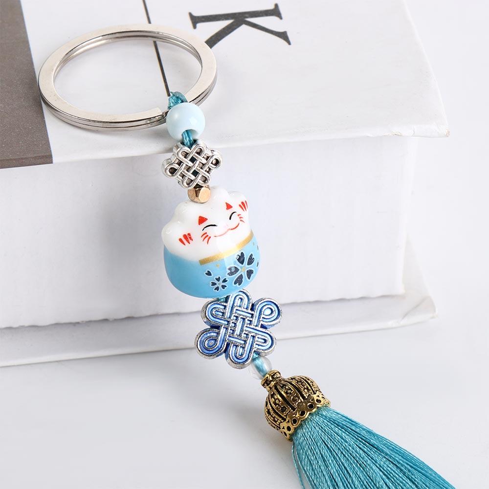 Cat Random Tassel Chinese Knot Weaving Key Chains Key Holder Lucky Cat Keychain Lucky Cat Keyring