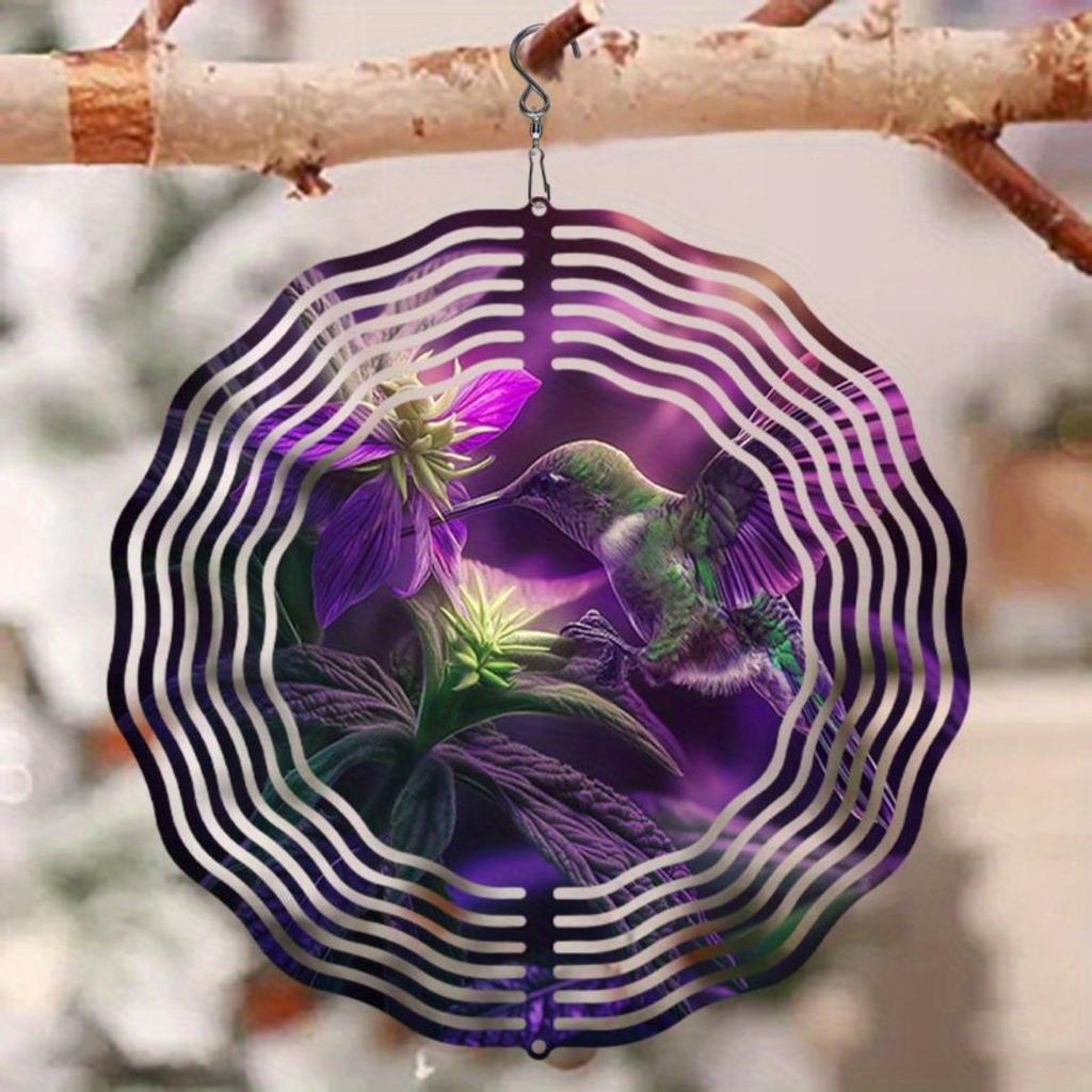Diligent Hummingbird 2D Wind Spinner Metal Hanging Rotating Ornament for Indoor Outdoor Garden Decor No Power Required Easy to Install