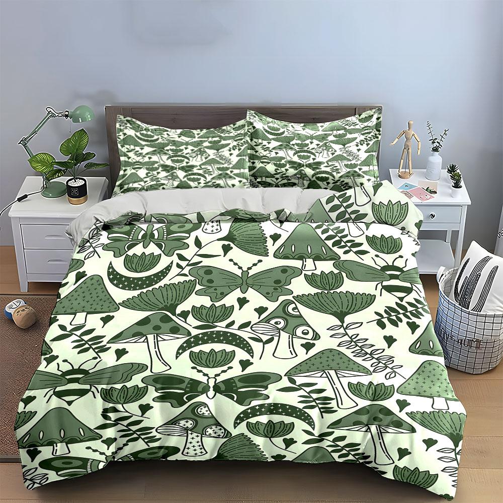 Butterflies, mushrooms, and flowers. Bedding sets Duvet cover sets Duvet covers Pillowcases(1 * Duvet Cover 2 * Pillowcases without duvet insert)
