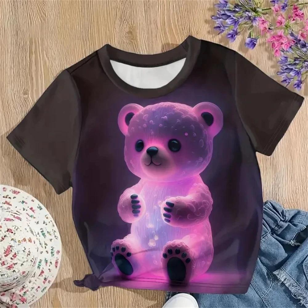 2025 Summer Kids 3D Printed Cute Cartoon Rabbit T-shirt Fashion Children Short Sleeve Clothing Boys Girls Streetwear