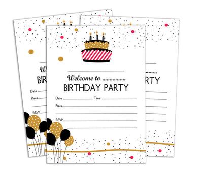 Darling Souvenir White Birthday Invitation Card Printable Elegant Fill or Write In Blank Party приглашает 28 шт. 5x7