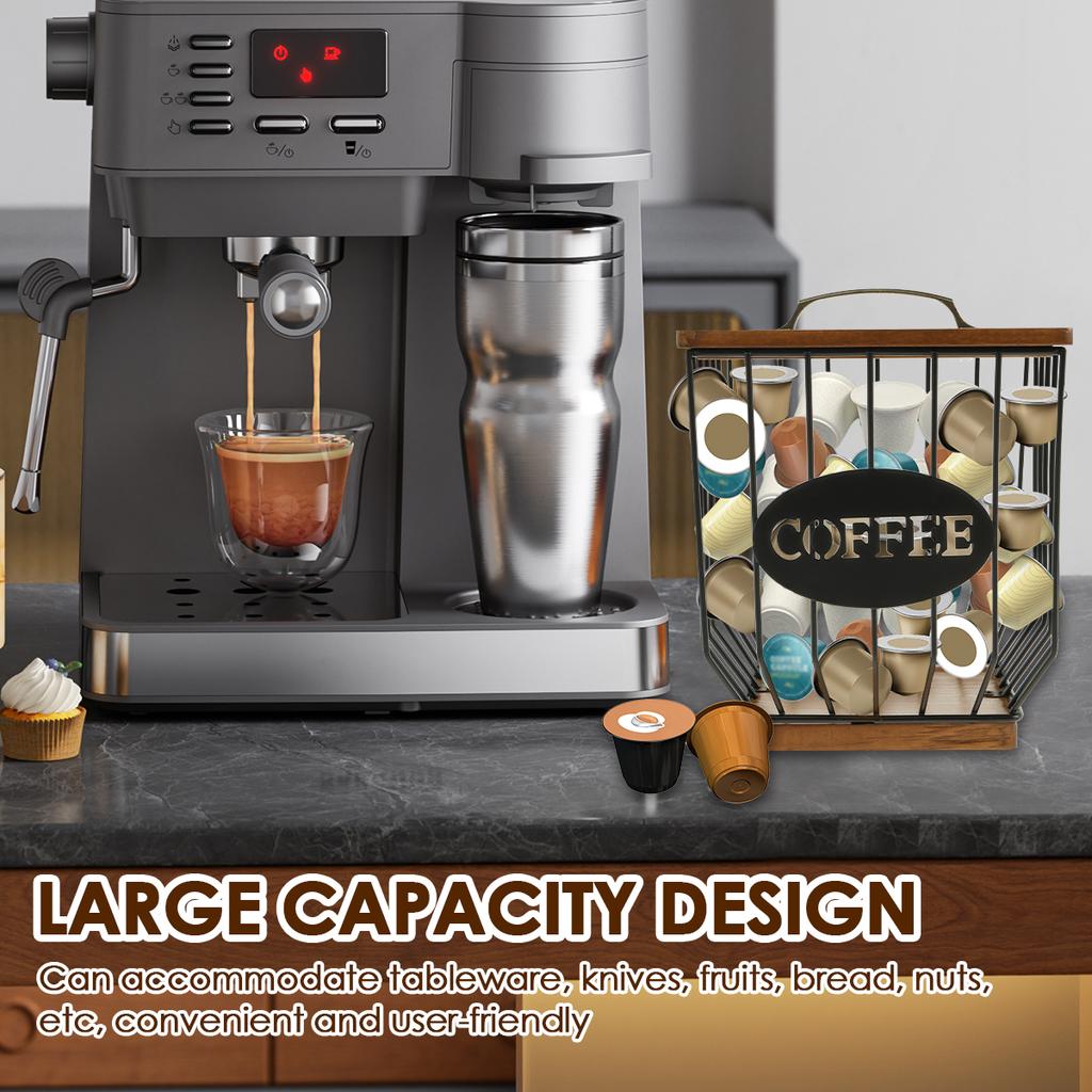 Держатель для кофейных капсул, металлический большой емкости, органайзер для кофейных капсул с деревянной крышкой для кофейной стойки, контейнер для хранения