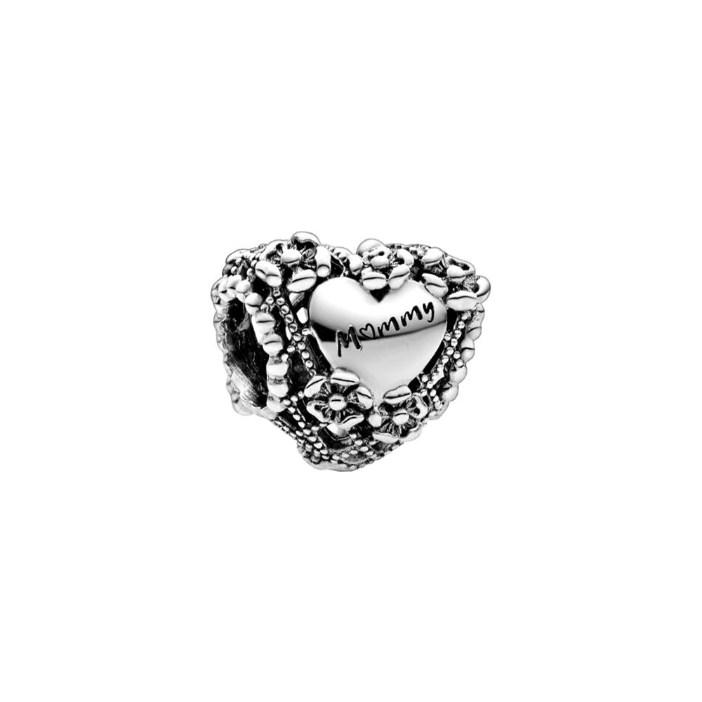 Ажурные подвески с цветочным сердечком для мамы, стерлинговое серебро S925, подходят для оригинального браслета, ювелирных изделий для женщин, подарок на день рождения