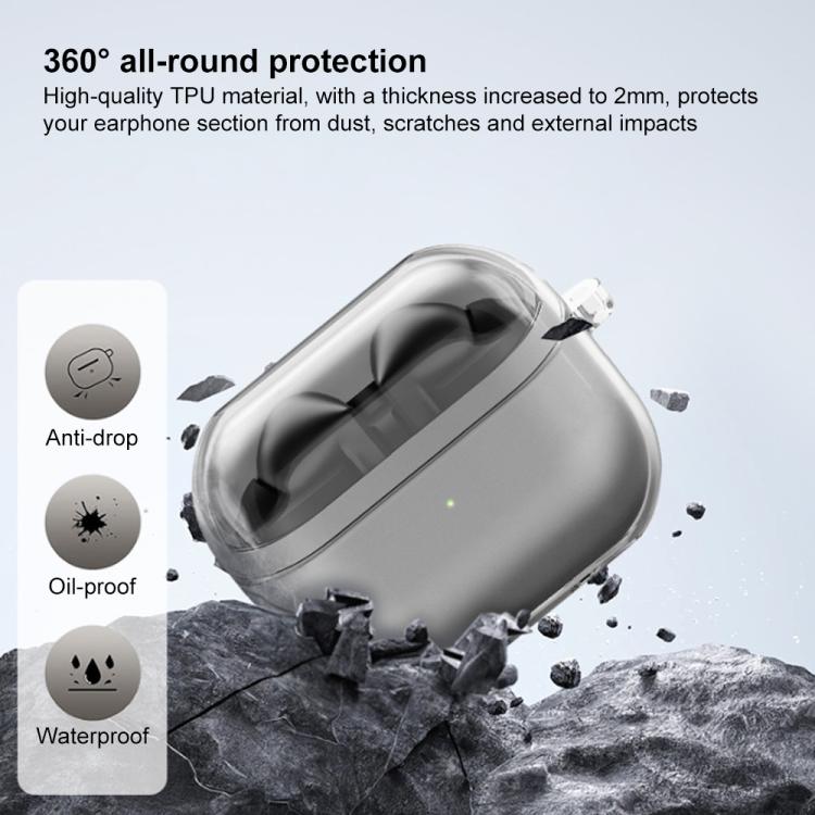 XDcase Transparent TPU Earbud Protective Case with Silver Metal Hook, Anti‑Yellowing Shockproof Earphone Cover