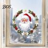 Decorative Holiday Gifts Christmas Window Clings, Cute Santa Claus Wreath Sticker, Cartoon Creative Art Static Glass Decal for Office Shop Winter