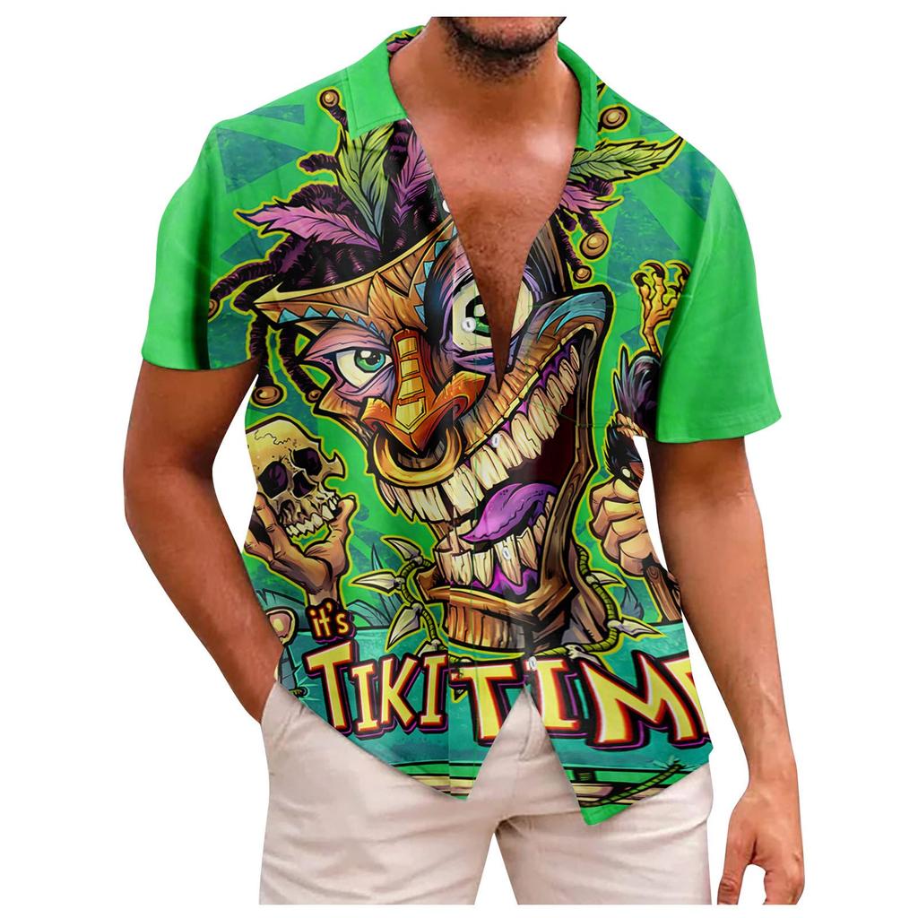Новая летняя мужская облегающая рубашка с принтом, большая модная повседневная мужская рубашка с коротким рукавом