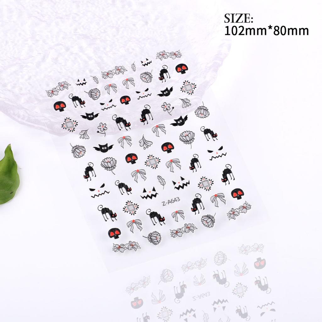 5D Embossed Nail Art Sticker Halloween Cartoon Spider Web Ghost Pumpkin Lantern Nail Adhesive Sticker