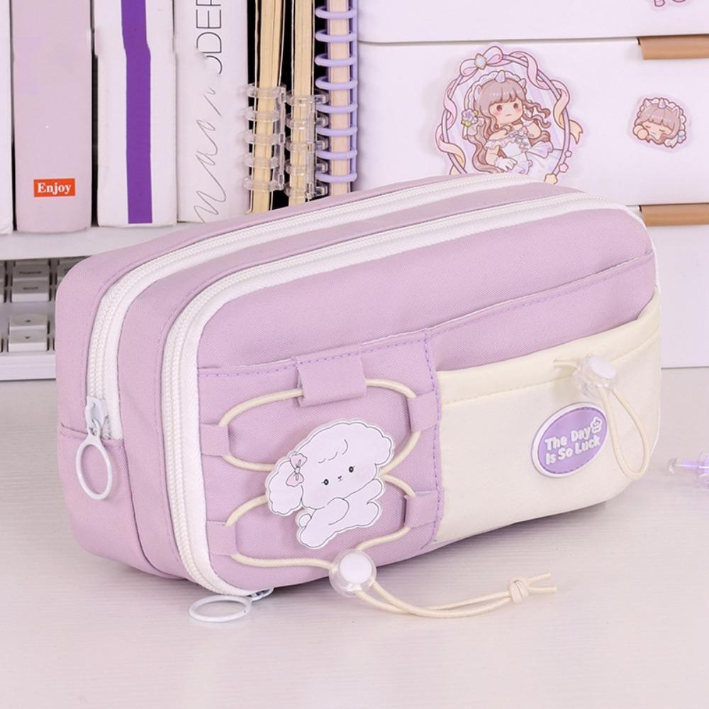 Flip Style Cute Pencil Pouch Large Capacity Gel Pen Organizer Simple Student Pencil Case Gift