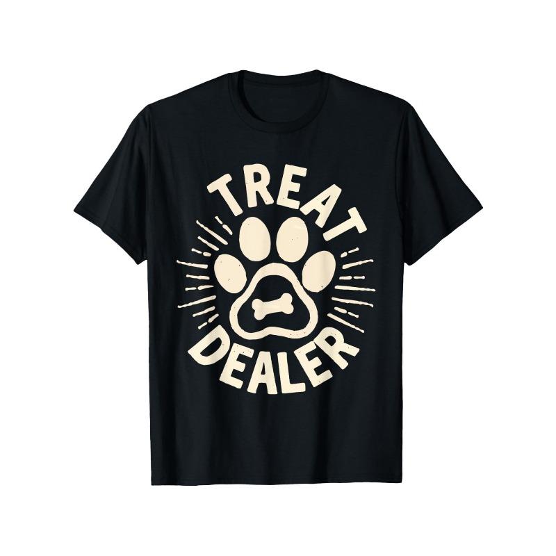 Европейский размер Treat Dealer Футболка с графическим принтом лапы - Круглый вырез, Короткий рукав, Свободный крой - Идеально для Хэллоуина, Дня благодарения