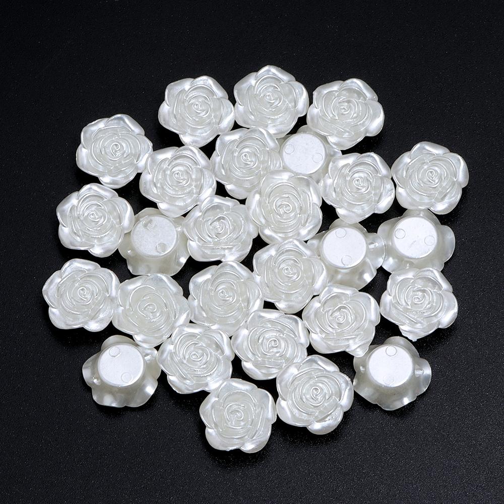 50-100pcs/lot ABS Imitation Pearl Rose Flower Beads Flatback Loose Beads For Jewelry Making DIY Bracelet Earrings Accessories