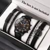 5pcs/set Casual Men's Quartz Watch Bracelets Set, Men's Fashion Business Black Leather Watch